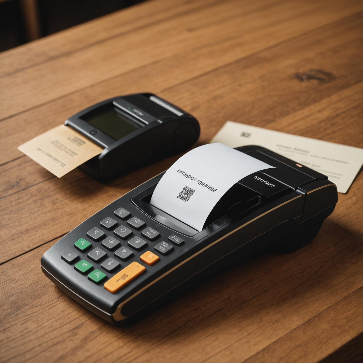 A close-up of a card terminal and a dispute letter
