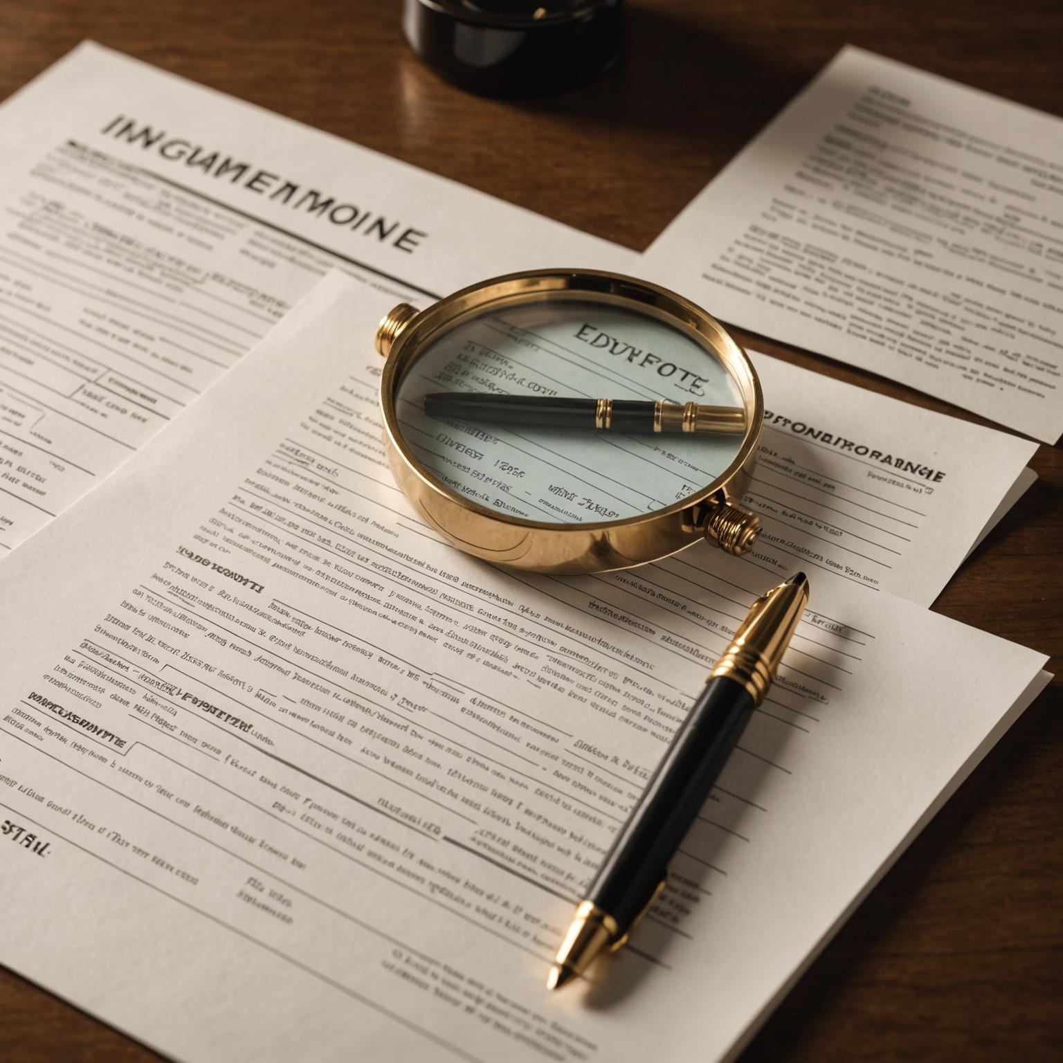 A magnifying glass over a stack of investment statements