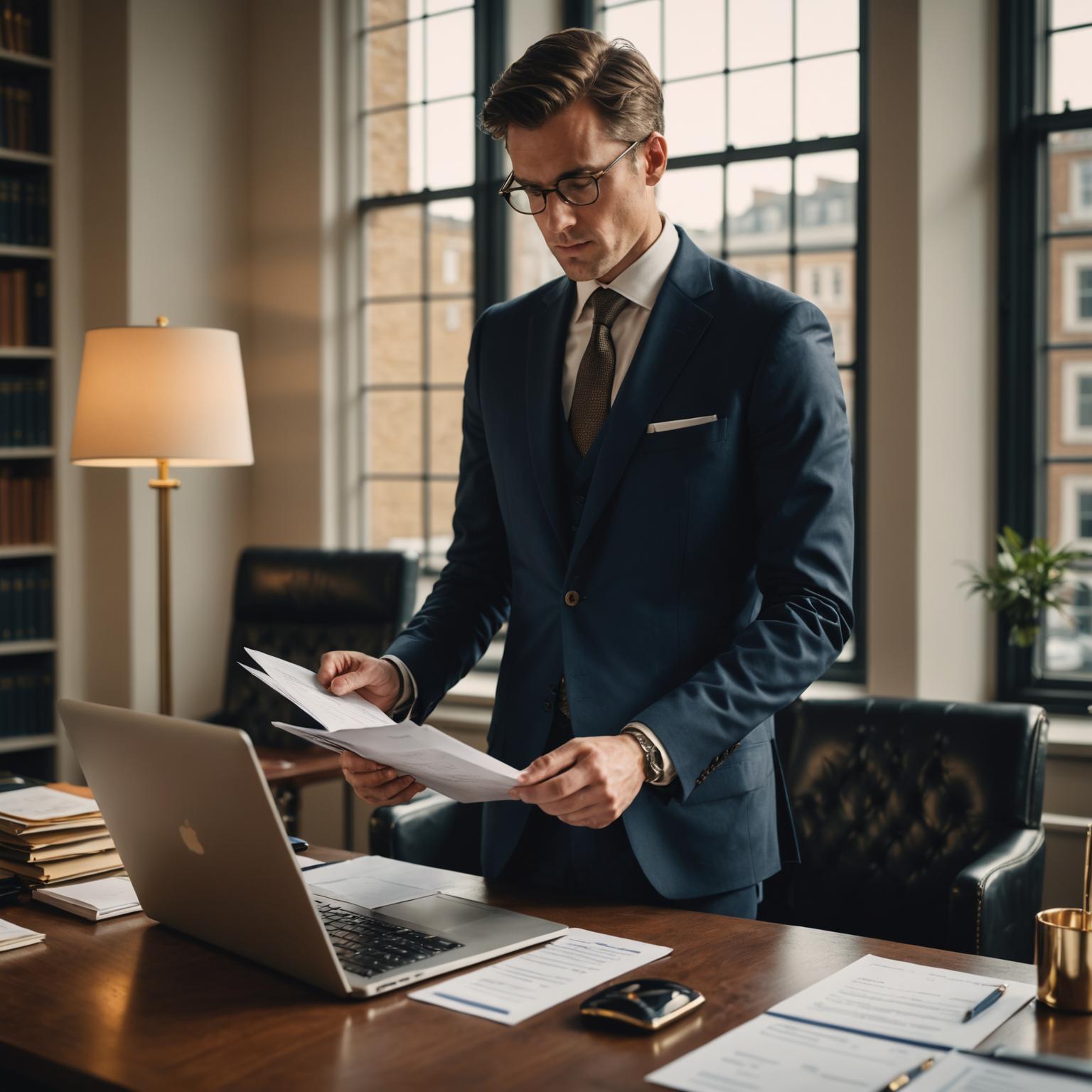Recovery analyst reviewing transaction records in a modern London office
